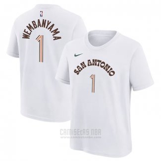 Camiseta Manga Corta San Antonio Spurs Victor Wembanyama Ciudad 2023-24 Blanco