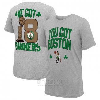 Camiseta Manga Corta Boston Celtics 18-Time NBA Finals Champions We Got 18 Banners Gris