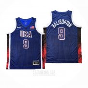 Camiseta USA 2024 Tyrese Haliburton #9 Juegos Olimpicos Azul