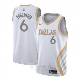 Camiseta Dallas Mavericks Kristaps Porzingis #6 Ciudad 2020-21 Blanco