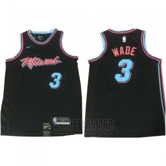 Camiseta Miami Heat Wade #3 Ciudad 2017-18 Negro Azul