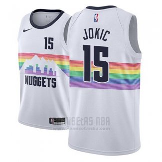 Camiseta Denver Nuggets Nikola Jokic #15 Ciudad 2018-19 Blanco