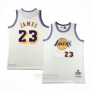 Camiseta Los Angeles Lakers Lebron James #23 Mitchell & Ness Chainstitch Crema