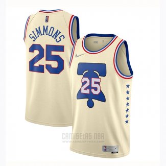 Camiseta Philadelphia 76ers Ben Simmons #25 Earned 2020-21 Crema