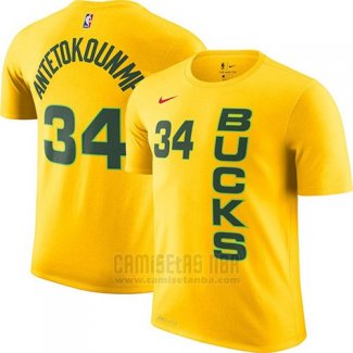 Camiseta Manga Corta Giannis Antetokounmpo Milwaukee Bucks Amarillo Ciudad