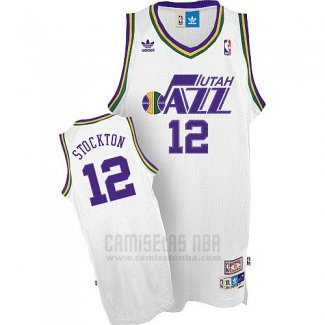 Camiseta Utah Jazz John Stockton #12 Retro Blanco