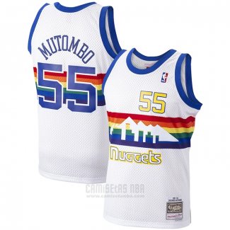 Camiseta Denver Nuggets Dikembe Mutombo #55 Hardwood Classics Throwback Blanco